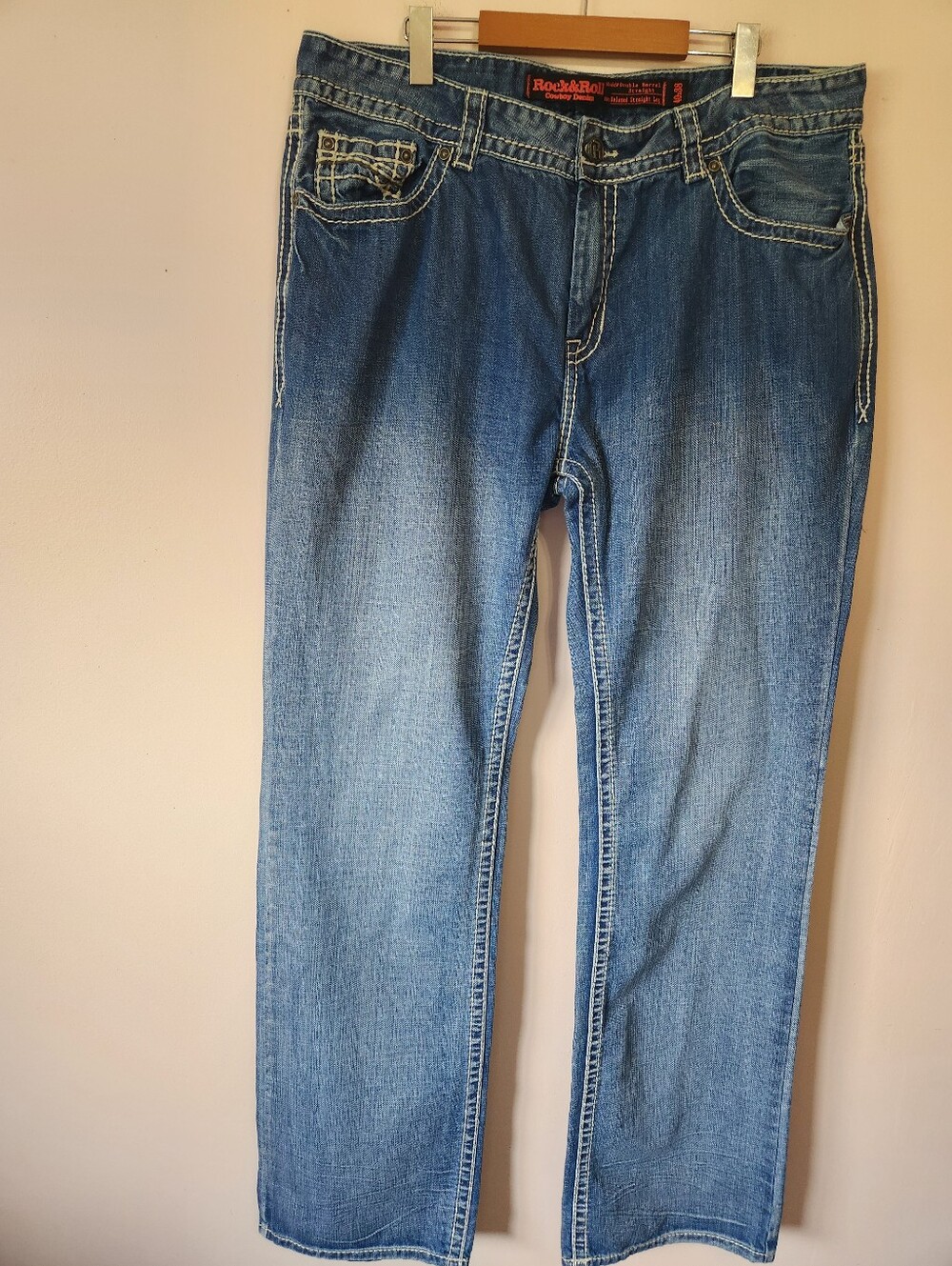 Rock & Roll Cowboy Double Barrel Relaxed Jeans Y2K Western Rodeo Thick Stitch 40
